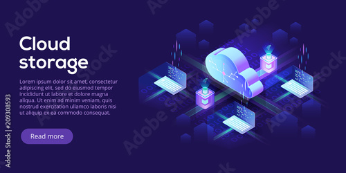 Fotomural Cloud computing or storage isometric vector illustration
