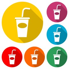 Poster - Soda icon, Drink icon, Disposable Cup, color icon with long shadow