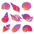 Vector fresh modern gradient sea shells and pearl seashell silhouettes isolated on white background.