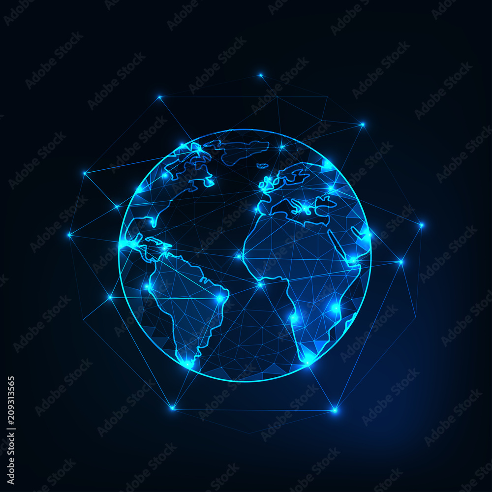 Planet Earth view from space with continents outlines abstract ...