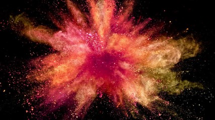 Color powder explosion isolated on black background. Shot with high speed cinema camera at 1000fps
