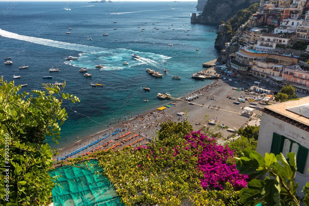 The Main Beach In Positano Spiaggia Grande With Its Bright Orange And 
