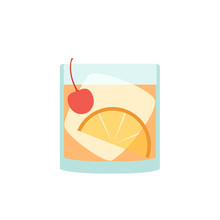 Flat Vector Old Fashioned Cocktail