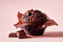 Chocolate Muffin On Pink Background