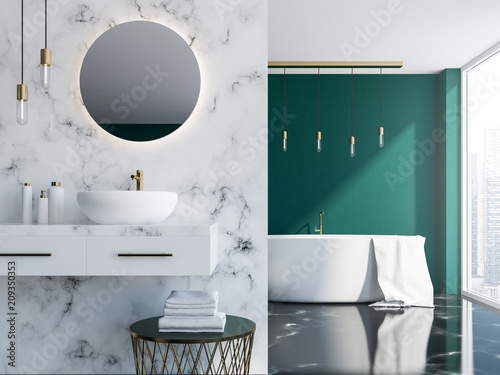 Fotografía Marble and green bathroom interior close up