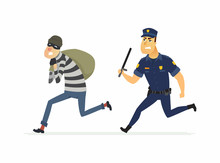 Thief And Policeman - Cartoon People Characters Illustration