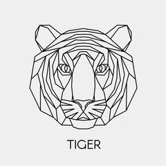 Abstract polygonal tiger head. Geometric linear animal. Vector illustration.