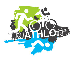 Wall Mural - Triathlon race icons background. 
Stylized icons of Three triathlon athletes on the grunge background. Motive for T-shirt. Vector available.