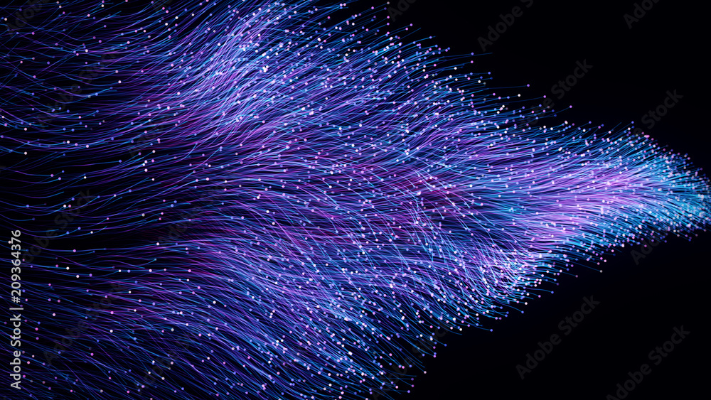 Abstract orange particles of optical fiber 3d illustration - obrazy, fototapety, plakaty 