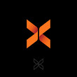 X letter like butterfly. Origami emblem. X origami logo, like orange ribbon. Two elements make up the X letter. Contour option.