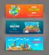 Vector set of gift travel voucher. Template for a festive gift card, coupon and certificate. Discount Coupon Template. Vector Illustration EPS10