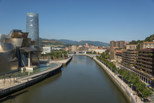 Ria Del Nervion And Guggenheim Bilbao Museum In Sunny Day