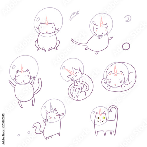 Cute Cat Flying In Space Sutit In Zero Gravity Set Simple Sweet