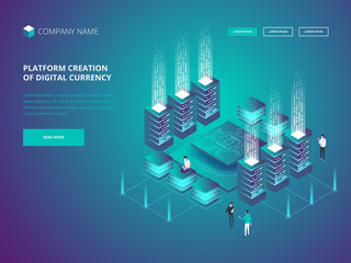 Poster - Cryptocurrency and blockchain. Platform creation of digital currency. Header for Website. Business, analytics and management.