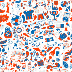 Fototapete - Soccer tournament, football league team international championship. Seamless pattern for your design