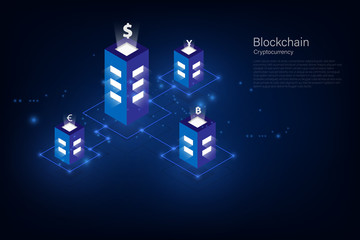 Poster - cryptocurrency and blockchain isometric money transfer. global currency. stock exchange. stock vecto
