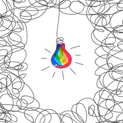 Wall Mural - scribble with colorful light bulb as creative idea and thinking concept