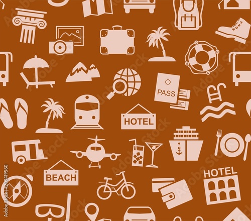 Travel Vacation Tourism Seamless Pattern Brown Color Travel Vacation Tourism Seamless Pattern Brown Color Vector