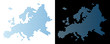 Hexagon Europe map. Vector territorial scheme in light blue color with horizontal gradient on white and black backgrounds. Abstract Europe map concept is formed from hexagonal spots.