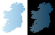 Hexagonal Ireland Island map. Vector geographic plan in light blue color with horizontal gradient on white and black backgrounds. Abstract Ireland Island map mosaic is composed from hexagon dots.