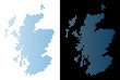 Hex-Tile Scotland map. Vector territorial plan in light blue color with horizontal gradient on white and black backgrounds. Abstract Scotland map concept is designed with honeycomb items.