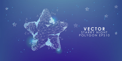 Poster - Glowy  Starry night  Polygon line connected dot with dark blue background