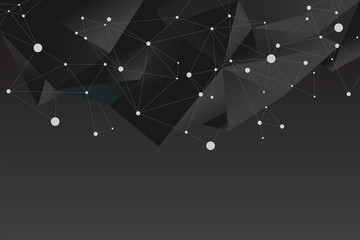 Poster - Black background futuristic polygon and line connect dot with text space