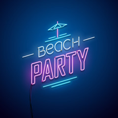 Wall Mural - Summer beach party background. Vector neon sign.