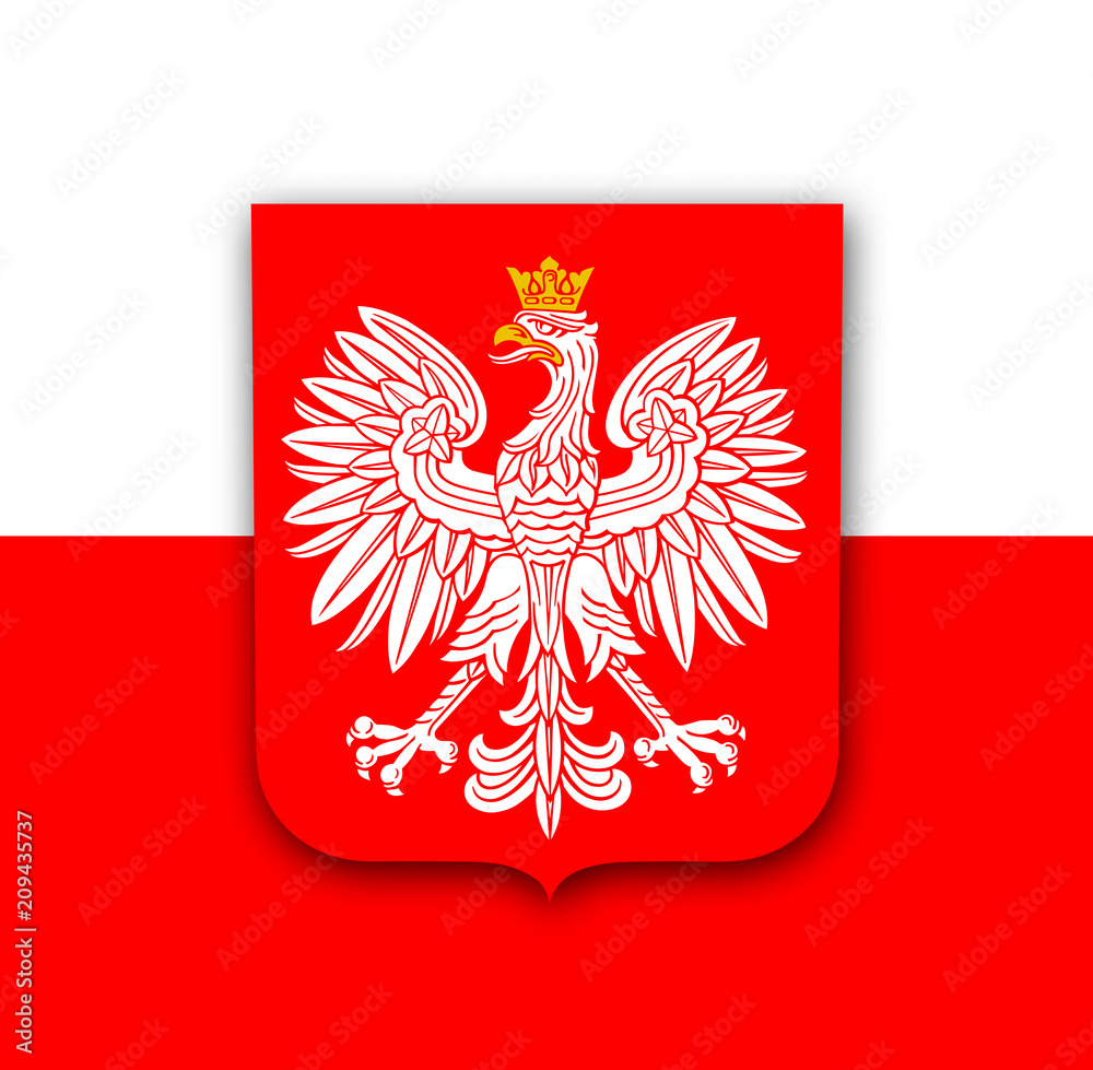 Fototapeta Polska Flaga Z Bialym Orlem Krolewskim Herb Polski