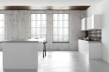 White concrete kitchen interior with copyspace