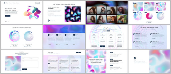 Vector templates for website design, minimal presentations, portfolio with geometric patterns, gradients, fluid shapes. UI, UX, GUI. Design of headers, dashboard, contact forms, features page, blog.