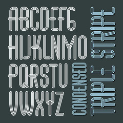 Poster - Vector funky capital English alphabet letters collection. Cool condensed font, script from a to z can be used in poster art. Created using triple stripy, parallel lines.