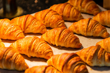 croissant in bakery shop for background. 