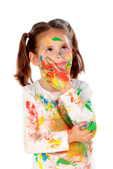 Canvas Print - Funny girl with hands and face full of paint