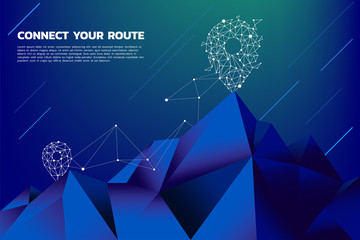 Poster - Route to the top of mountain: Concept of Goal, Mission, Vision, Career path, Vector concept Polygon dot connect line style
