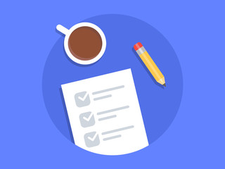 Fototapete - Check List Pen And Coffee Vector Icon