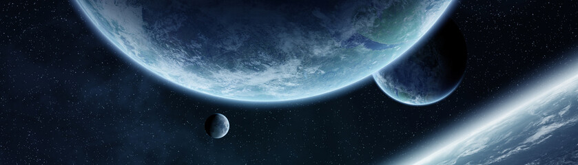 Wall Mural - panoramic view of planets in distant solar system 3d rendering elements of this image furnished by n