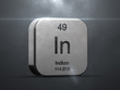 Indium element from the periodic table. Metallic icon 3D rendered with nice lens flare