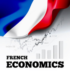 Wall Mural - French economics illustration with france flag and business chart, bar chart stock numbers bull market, uptrend line graph symbolizes the growth