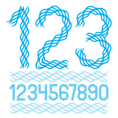 Poster - Vector modern numbers collection made with abstract flowing rhythm wave lines, for use as poster design elements