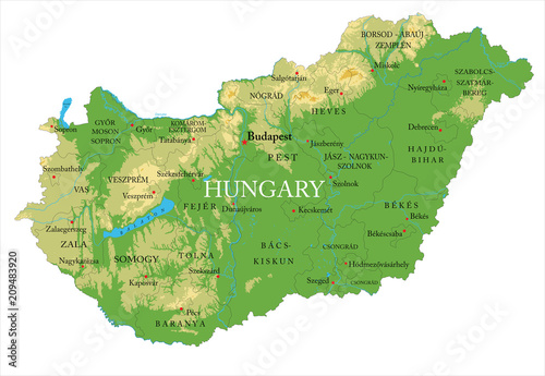 Fotografía Hungary physical map