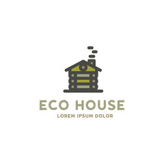 Eco house logo template. Flat design concept of eco house, wooden house. Stock logotype isolated on white background