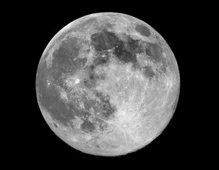 Wall Mural - full moon with crater detail against black background.