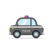 Police Car Cartoon isolated illustration. Side view. Flat design. Vector