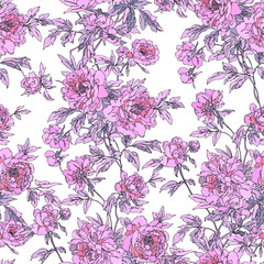 Elegance Seamless pattern with peonies or roses flowers