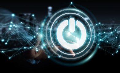 Poster - Businessman using 3D render power button with connections