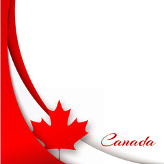 Canada Flag The national patriotic symbol Wavy red satin lines and a maple leaf on a white background with the name of the country Canada Patriot banner with flag on Canada Day holiday Vector image