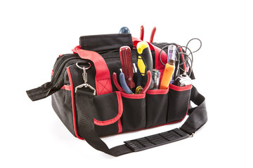 Tool bag with tools on a white background