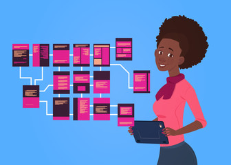 Poster - african businesswoman with laptop over site map suitable for info graphics, websites and print media
