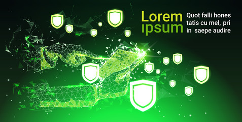 Poster - shield over green data protection privacy concept gdpr cyber security network background. shielding 
